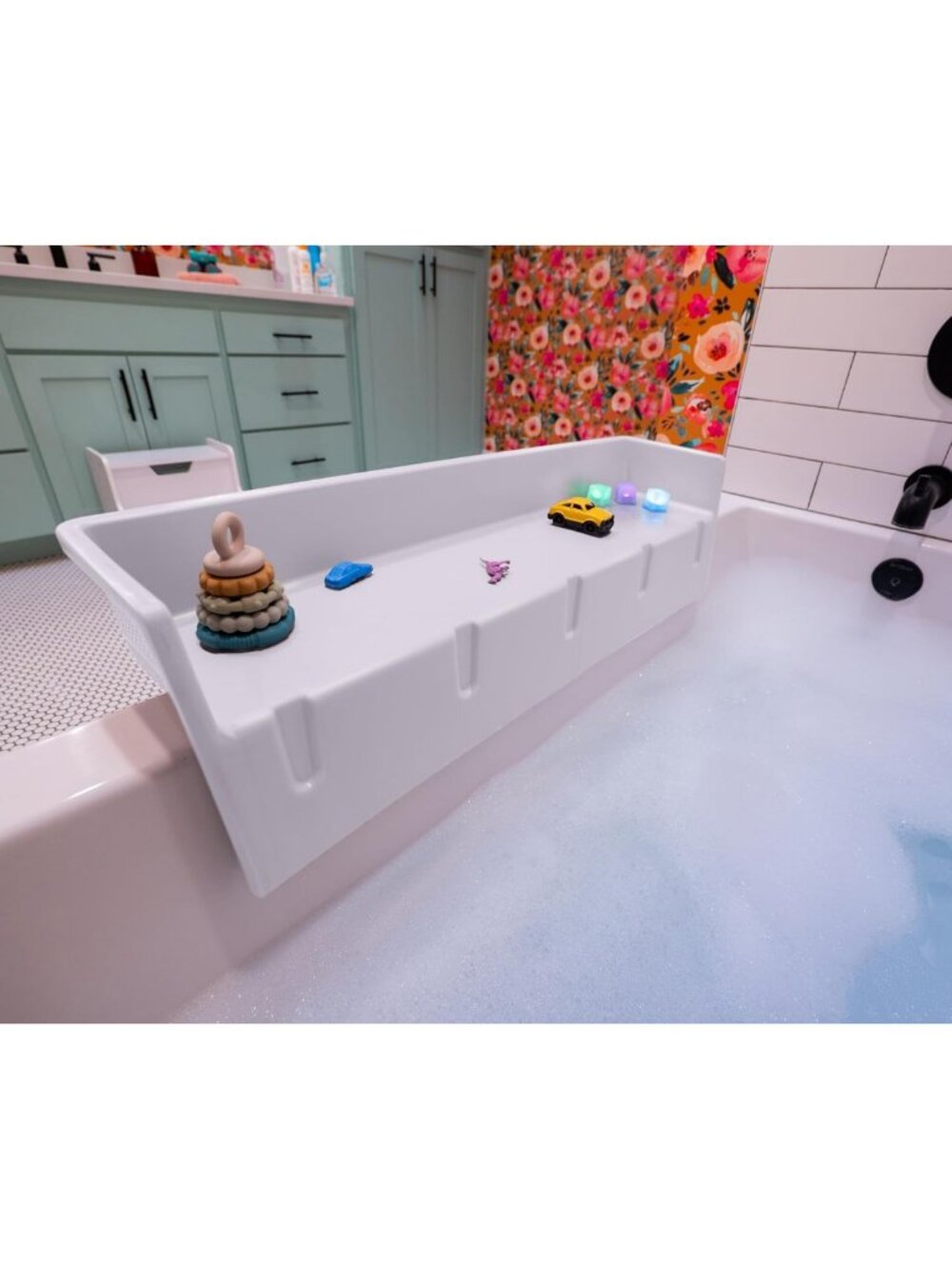 Kids Bath Splash Guard & Toy Tray - Waterproof Toddler Bath Organizer
